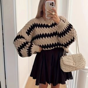Plus Size Textured Striped Round Neck Sweater | Cozy Knit Top ( Reg & 1XL-3XL)